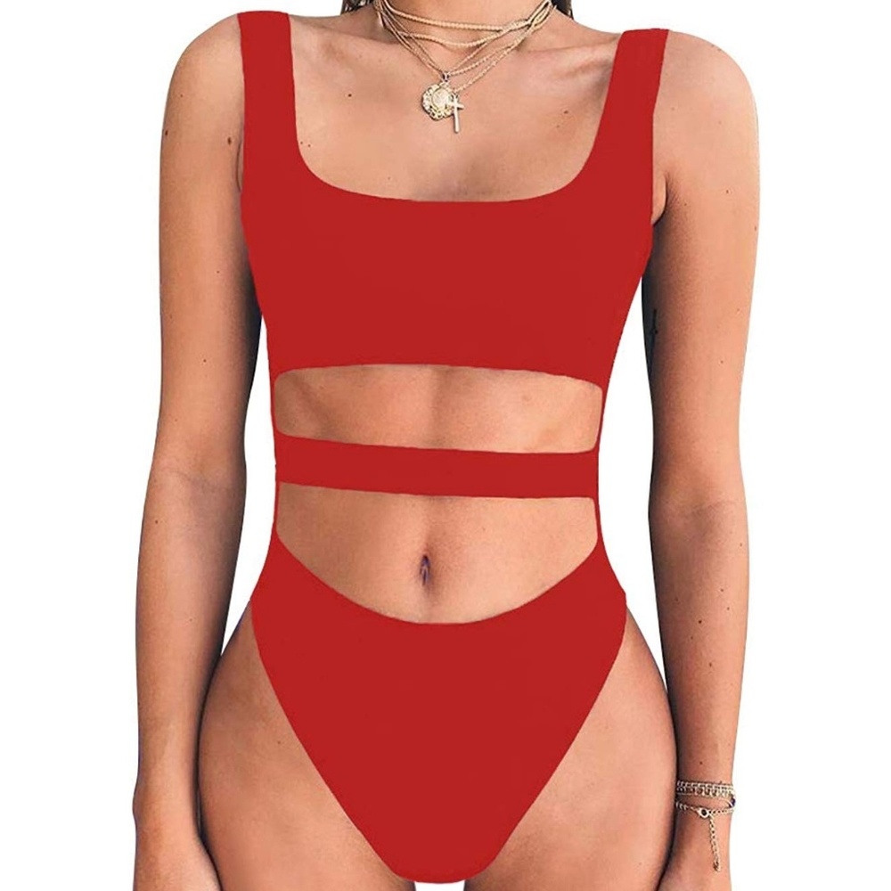 NWOT Red Strappy One Piece Bathing Suit